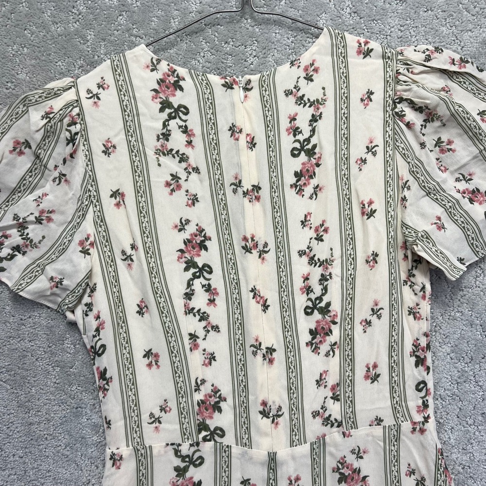 Reformation Beesly Mini Dress Womens 4 Heath Floral Striped Puffer Sleeve USA - Picture 10 of 15